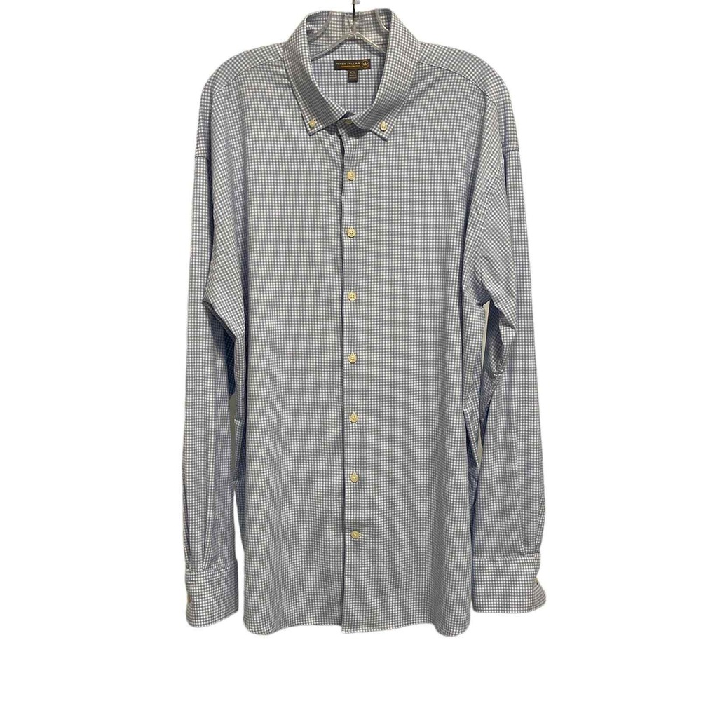 Peter Millar Summer Comfort Gingham Shirt Mens XXL Blue White MS17E1268